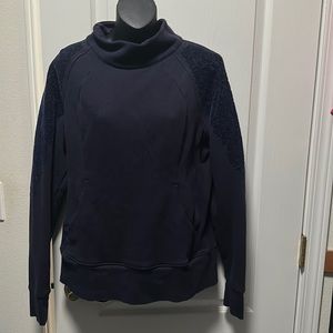 LULU LEMON blue lulu zip up sweater with floral sleeves size 8/10 missing tags